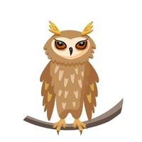 Owl on the branch. Vector illustration isolated on white background.