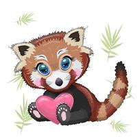 Red panda with heart, love and celebration concept, card for mother's day, valentine's day vector