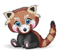 panda rojo, lindo personaje con hermosos ojos, brillante estilo infantil. animales raros, libro rojo, gato, oso vector