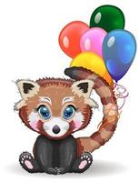 Red panda, cute character with beautiful eyes, bright childish style. Rare animals, red book, cat, bear vector