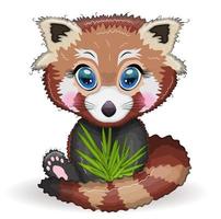 Red panda, cute character with beautiful eyes, bright childish style. Rare animals, red book, cat, bear vector