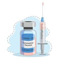 covid-19 coronavirus concepto. vacuna frasco y jeringuilla. pandemia covid-19 brote. aislado icono. plano vector