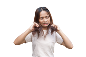 Asian woman having itchy head from dandruff png