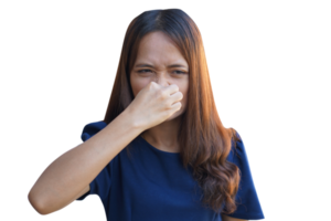 Asian woman covering her nose from bad smell png