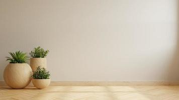 Wall mockup with plant set on wooden flooring. photo