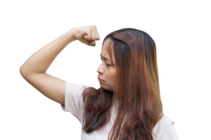 Asian woman flexing muscles png