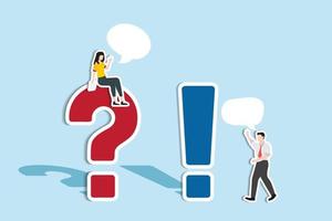 Q and A, FAQ, frequently asked questions, discussion to get solution to solve problem, brainstorm conversation or quiz concept, businessman and woman ask and answer questions. Paper Cut Style vector