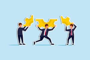 Business partnership to get solution, connection or teamwork, work efficiency, optimization or organization concept, business people team colleagues connecting cogwheel gear together. paper cut style vector
