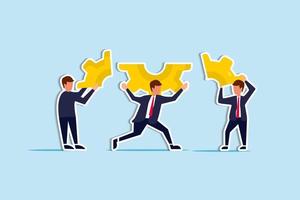 Business partnership to get solution, connection or teamwork, work efficiency, optimization or organization concept, business people team colleagues connecting cogwheel gear together. paper cut style vector