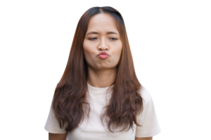 woman with crooked lips because of boredom png