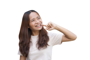 Asian woman with toothache presses her hand to her face png