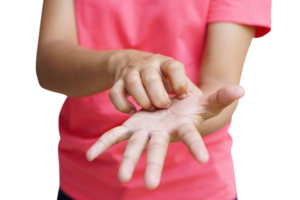 Asian woman having an itchy arm png