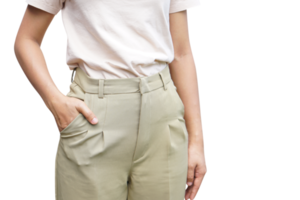 Woman putting hands in pants pockets png