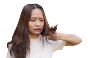 asiatisk kvinna med skadad hår png