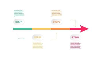 infographic template with four steps business process timeline information. rounded rectangle steps with color arrow line. graphic design element for corporate presentation on white background vector