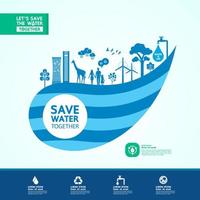 salvar agua juntos vector ilustración.
