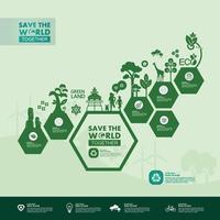 Save the world together green ecology vector illustration.