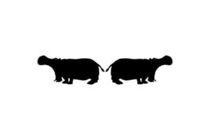 Pair of the Hippopotamus, Hippopotamus Amphibius. Silhouette for Logo, Art Illustration, Icon, Symbol, Pictogram or Graphic Design Element. Vector Illustration