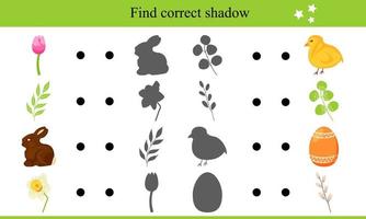 Find Correct Shadow for Easter Elements. Educational Game for Children vector