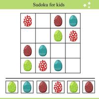 sudoku para niños con Pascua de Resurrección huevos, educativo juego vector