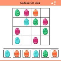 Sudoku for Kids with Easter Eggs. Educational Game for Children vector