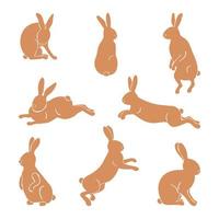 Isolated rabbits on white background, set of different rabbit silhouettes. Easter symbol vector