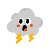 mignonne dessin animé kawaii foncé nuage avec coup de tonnerre icône. png