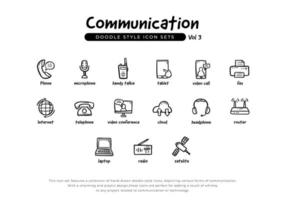 doodle communication outline icon set playful fun style vector