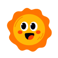 lächelnd Sonne Charakter mit Gesicht und Strahlen Symbol. png