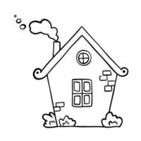 Hand drawn vector house with chimney. Cute rural building isolated on white. Doodle illustration