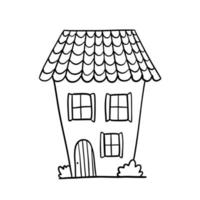 Hand drawn vector house with chimney. Cute rural building isolated on white. Doodle illustration