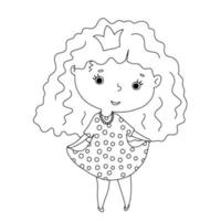 Little cute princess with curly hair. Hand drawn outline Illustration isolated on white background for coloring book vector