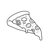 Pizza slice with melted cheese and tomatoes. Hand drawn doodle sketch. Vector outline illustration isolated on white.