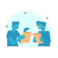 2 businessmen are discussing, and carrying documents. Online customer service concept. vector