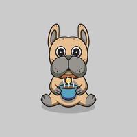 cute bulldog drinking hot chocolate cartoon illustration vector
