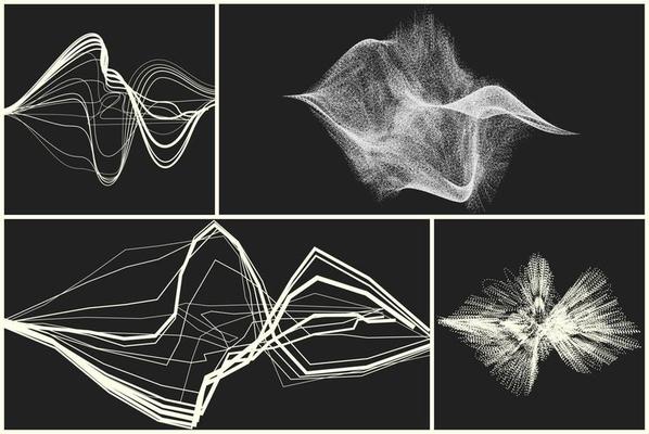 Abstract black and white background with generative art elements. Futuristic and glitched shapes in cyberpunk style.