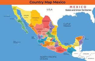 mapa de mexico con alrededor fronteras vector