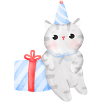 content anniversaire chat, marrant chat, chat illustration, aquarelle png