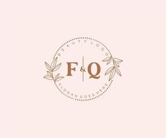 initial FQ letters Beautiful floral feminine editable premade monoline logo suitable for spa salon skin hair beauty boutique and cosmetic company. vector