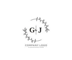 initial GJ letters Beautiful floral feminine editable premade monoline logo suitable for spa salon skin hair beauty boutique and cosmetic company. vector