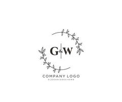 initial GW letters Beautiful floral feminine editable premade monoline logo suitable for spa salon skin hair beauty boutique and cosmetic company. vector