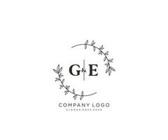 initial GE letters Beautiful floral feminine editable premade monoline logo suitable for spa salon skin hair beauty boutique and cosmetic company. vector