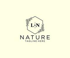 initial LN letters Botanical feminine logo template floral, editable premade monoline logo suitable, Luxury feminine wedding branding, corporate. vector