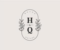 inicial hq letras hermosa floral femenino editable prefabricado monoline logo adecuado para spa salón piel pelo belleza boutique y cosmético compañía. vector