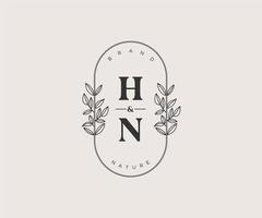 initial HN letters Beautiful floral feminine editable premade monoline logo suitable for spa salon skin hair beauty boutique and cosmetic company. vector