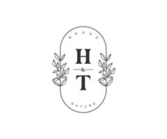 inicial ht letras hermosa floral femenino editable prefabricado monoline logo adecuado para spa salón piel pelo belleza boutique y cosmético compañía. vector