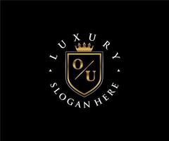 Initial OU Letter Royal Luxury Logo template in vector art for Restaurant, Royalty, Boutique, Cafe, Hotel, Heraldic, Jewelry, Fashion and other vector illustration.