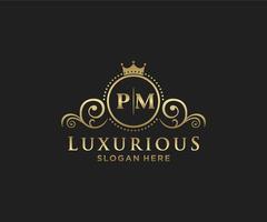 Initial PM Letter Royal Luxury Logo template in vector art for Restaurant, Royalty, Boutique, Cafe, Hotel, Heraldic, Jewelry, Fashion and other vector illustration.