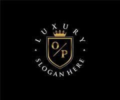 Initial OP Letter Royal Luxury Logo template in vector art for Restaurant, Royalty, Boutique, Cafe, Hotel, Heraldic, Jewelry, Fashion and other vector illustration.