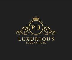 Initial PJ Letter Royal Luxury Logo template in vector art for Restaurant, Royalty, Boutique, Cafe, Hotel, Heraldic, Jewelry, Fashion and other vector illustration.
